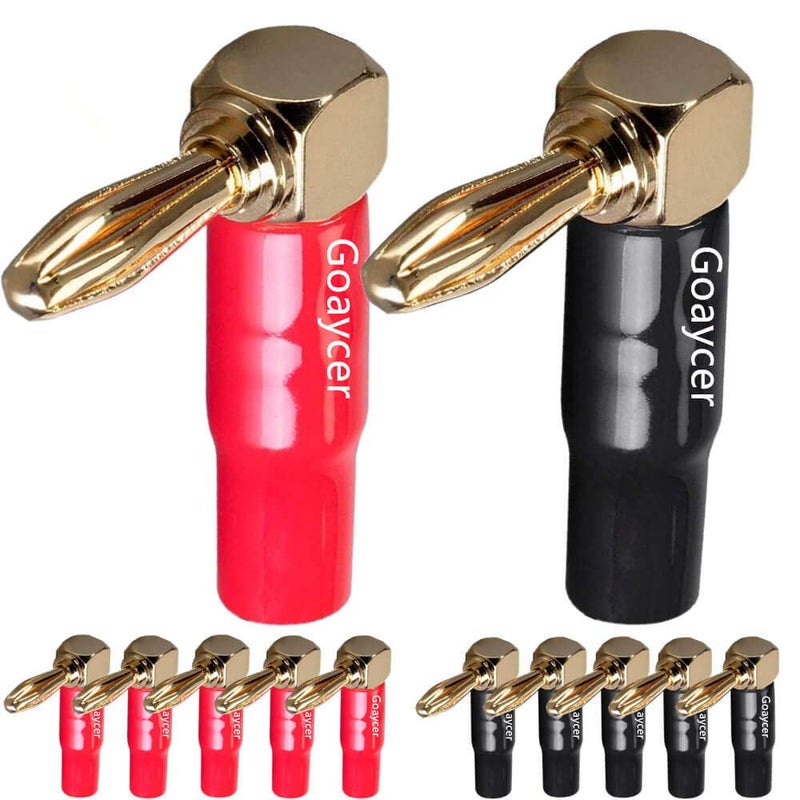 Goaycer 4mm Banana Plugs Right Angle 6 Pairs, 24k Gold Plated 90 Degree Speaker Connector (12Pcs) - Image 1